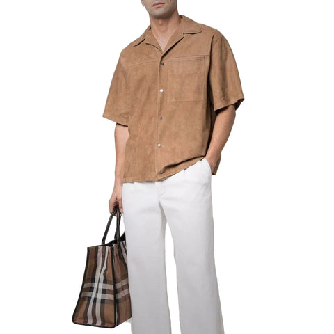 men's brown leather shorts marlow detail close up
