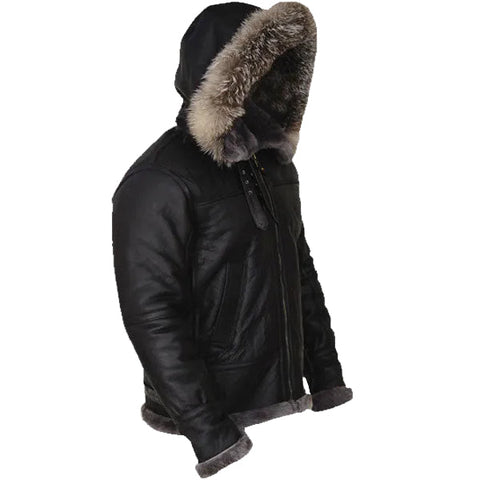 Men’s hooded sheepskin leather jacket
