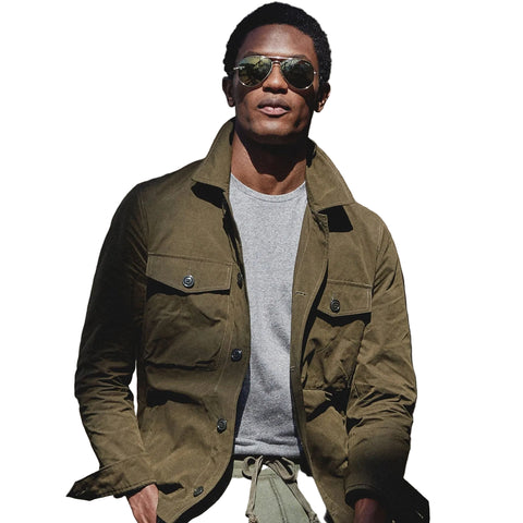 men's green leather shirt leif detail close up
