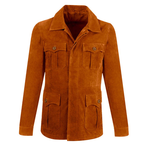 men's brown leather trucker jacket silas back view