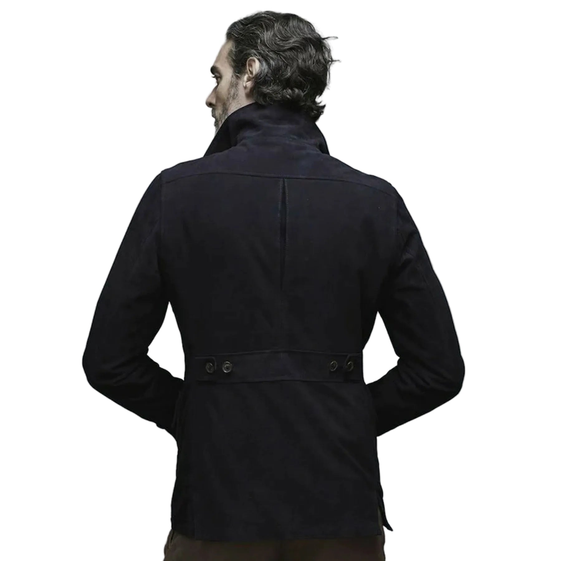 men's blue leather shirt nolan side angle