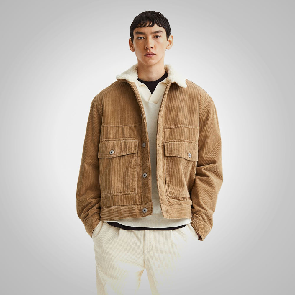 Men’s khaki corduroy shearling jacket
