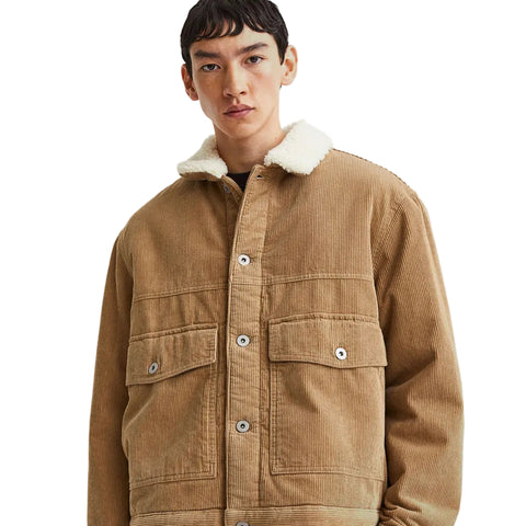 Men’s khaki corduroy shearling jacket
