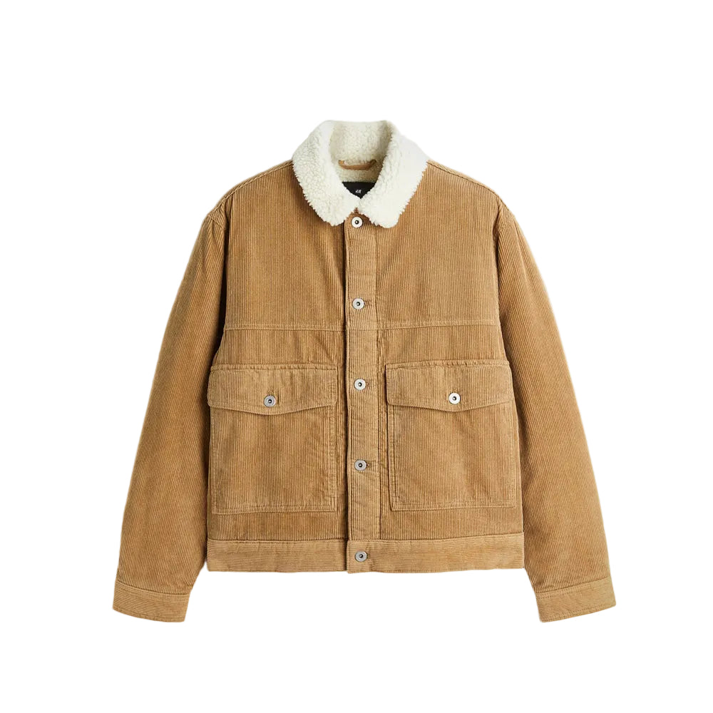 Men’s khaki corduroy shearling jacket
