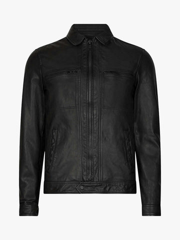men's black leather shirt lucien texture detail