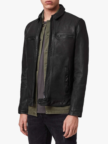 men's black leather shirt lucien detail close up