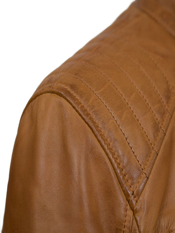 Men’s leather look zip jacket with stand-up collar
