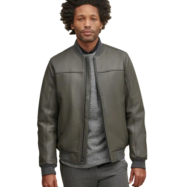 Men’s leather stadium bomber jacket
