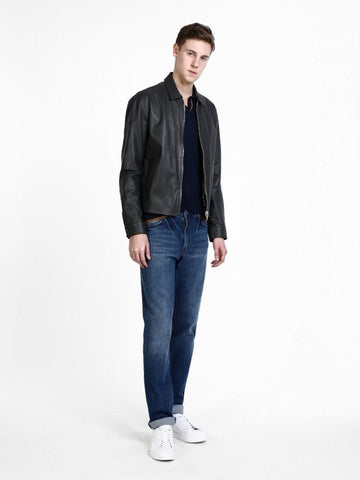 men's black leather shirt kael back view
