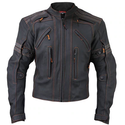 Men’s matte black armored leather motorcycle jacket
