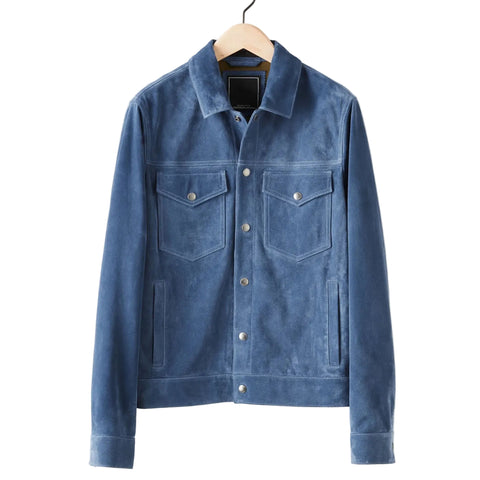 Men’s medium blue suede trucker jacket
