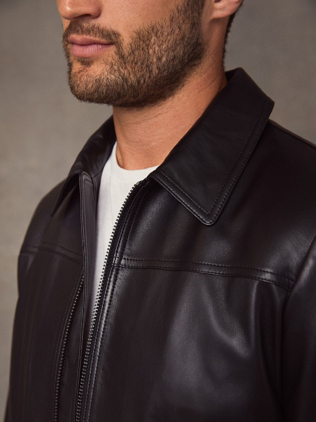 men's black leather shirt cassian back view