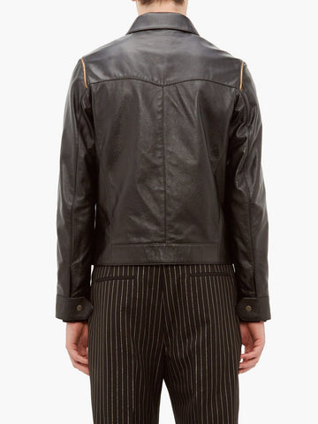men's black leather shirt marek texture detail