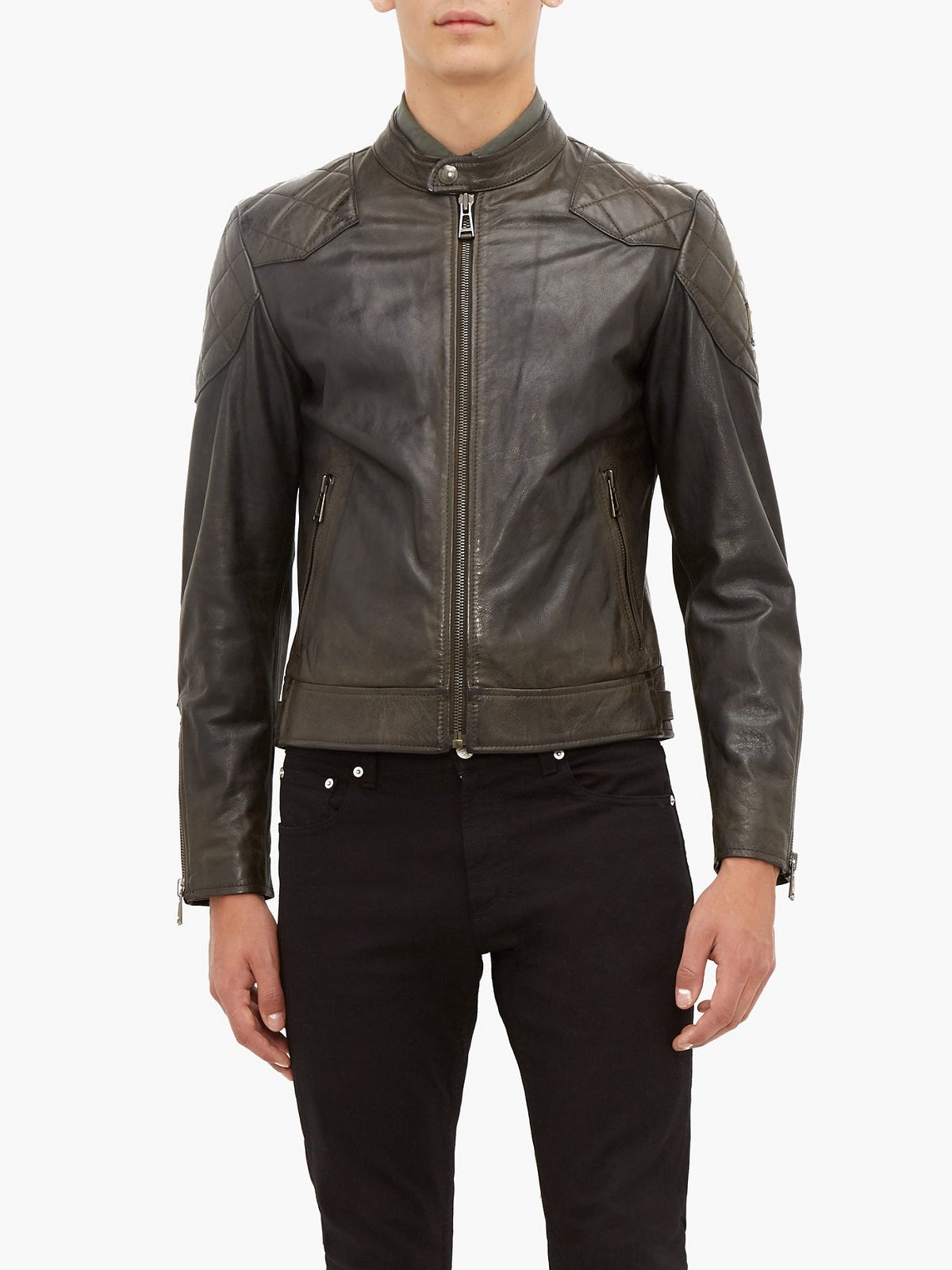 Men’s pure leather zip jacket with zipper cuffs