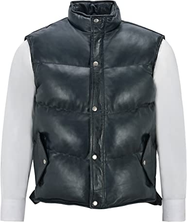 men's black puffer lambskin leather leather coat adler styling view
