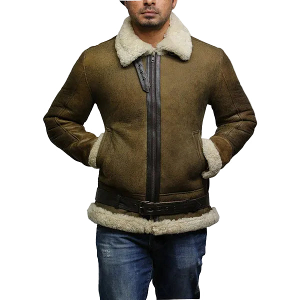 Men’s real shearling sheepskin aviator flying jacket
