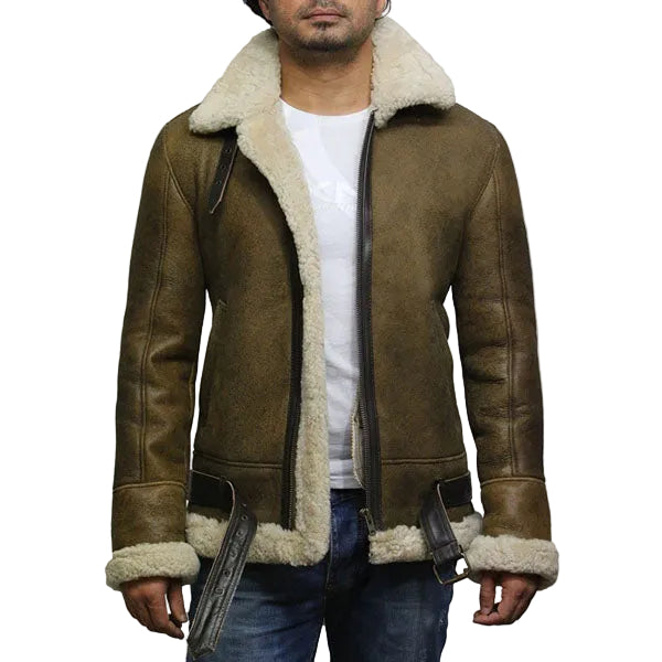 Men’s real shearling sheepskin aviator flying jacket
