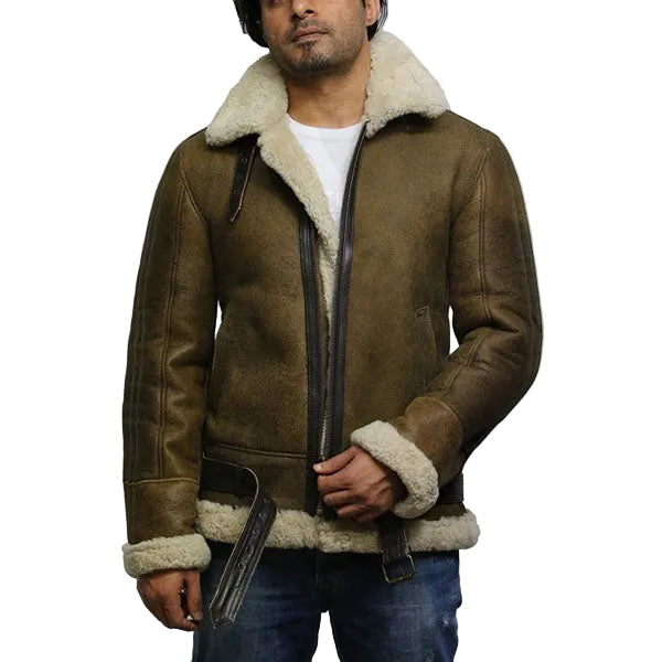 Men’s real shearling sheepskin aviator flying jacket

