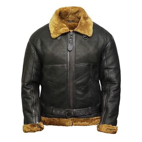 Men’s real shearling sheepskin aviator flying jacket
