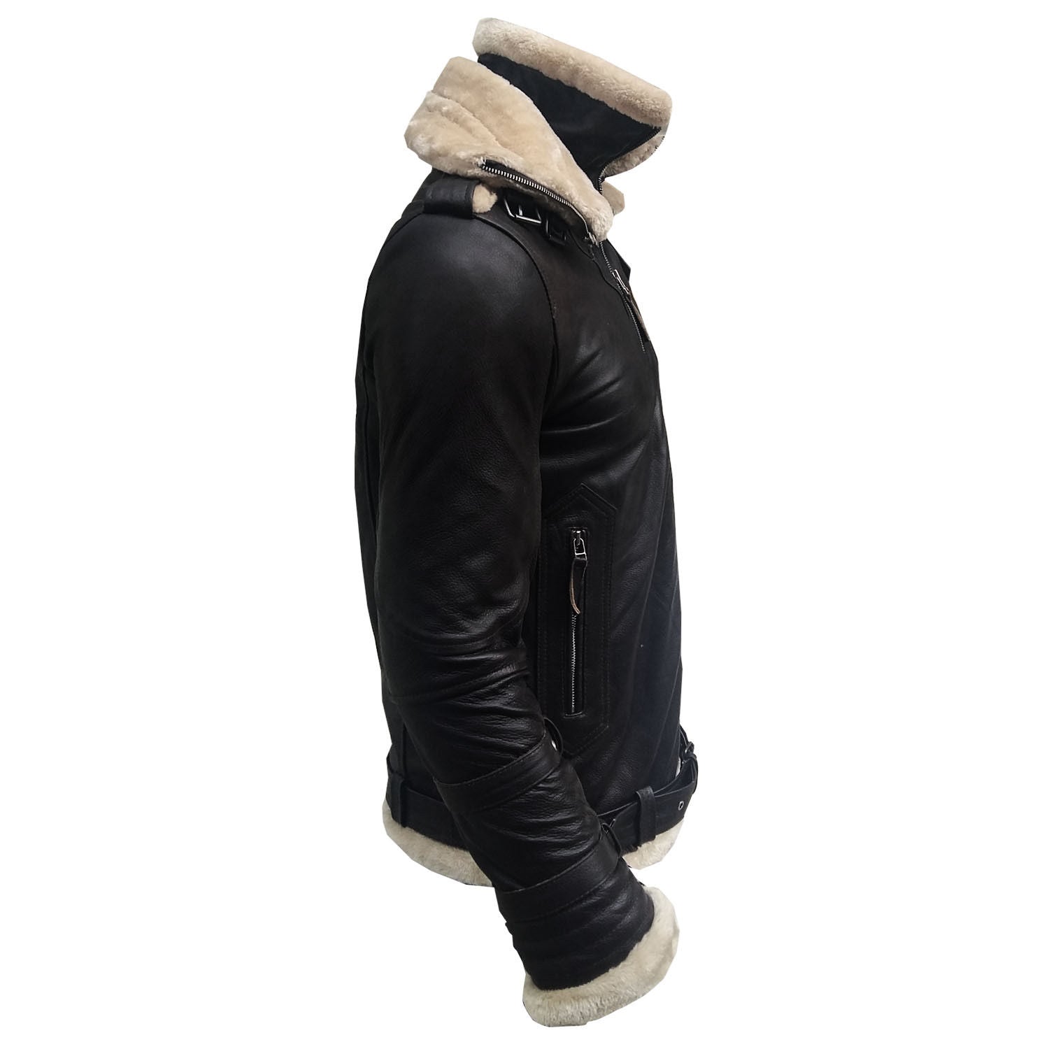 Men’s shearling bomber jacket with wide lapel collar
