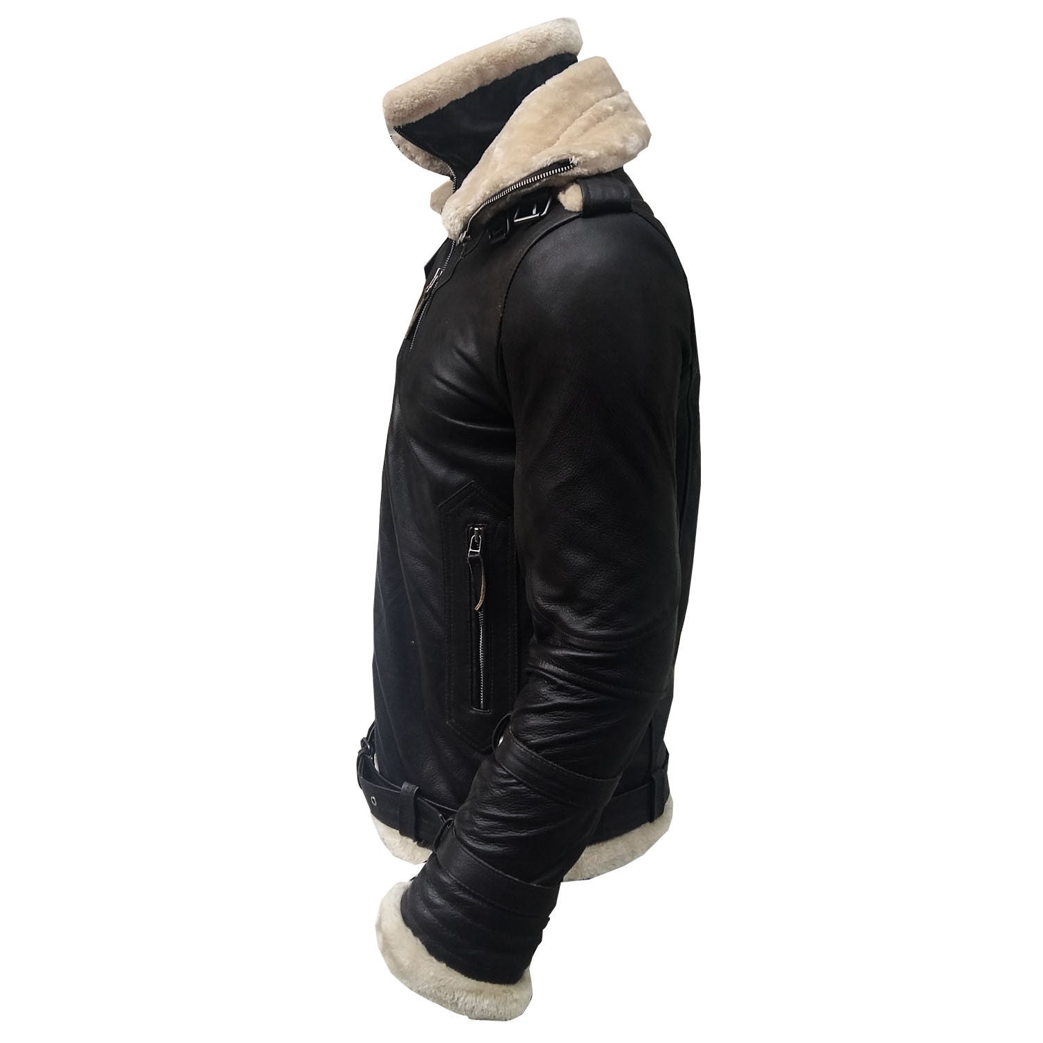 Men’s shearling bomber jacket with wide lapel collar