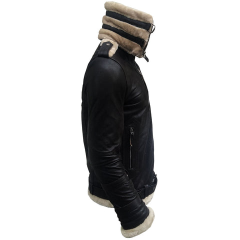 Men’s shearling bomber jacket with wide lapel collar