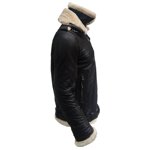 Men’s shearling bomber jacket with wide lapel collar