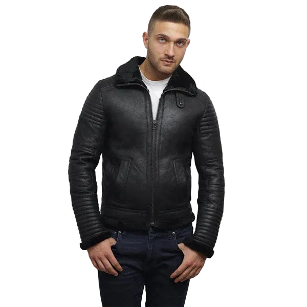 Men’s shearling flying jacket with fur collar