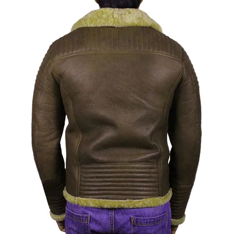 men’s brown sheepskin leather aviator jacket product view