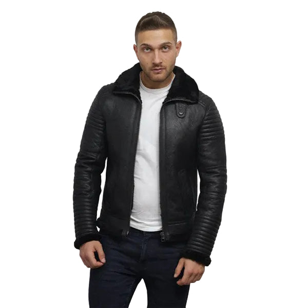 Men’s shearling flying jacket with fur collar