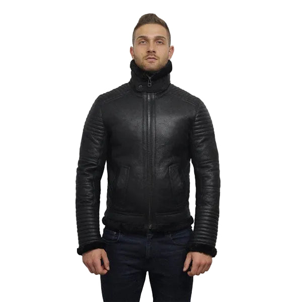 Men’s shearling flying jacket with fur collar
