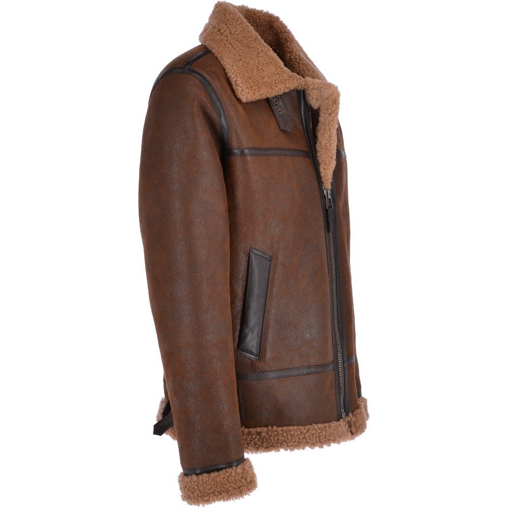 Men’s shearling leather bomber jacket with zip closure