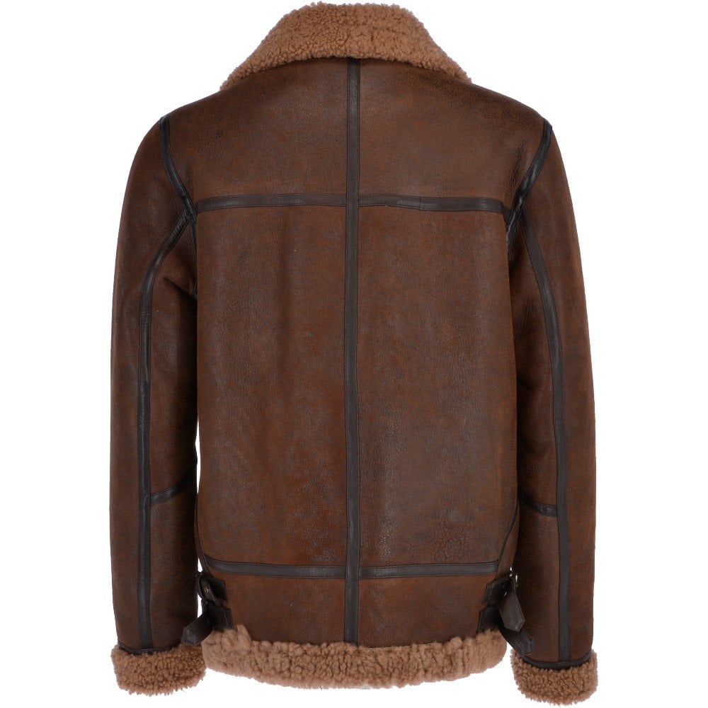 Men’s shearling leather bomber jacket with zip closure