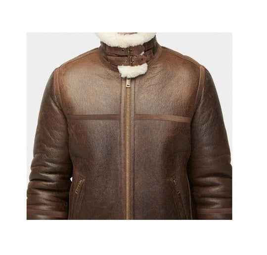 Men’s shearling leather flight jacket with belted collar