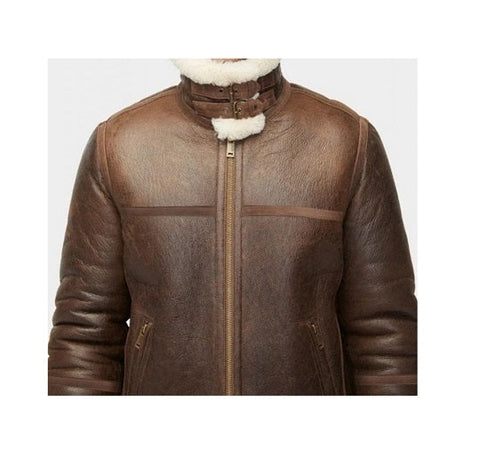 Men’s shearling leather flight jacket with belted collar