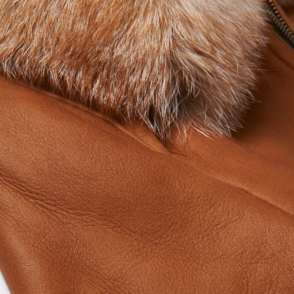 Men’s sheepskin flying jacket with fur collar