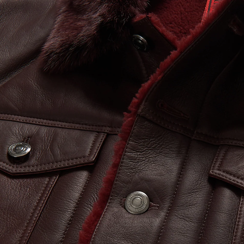 Men’s sheepskin leather flying trucker jacket
