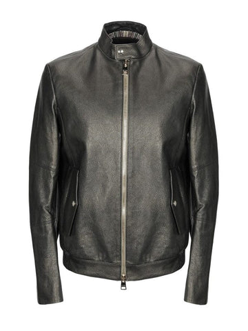 Men’s shiny jet black leather jacket
