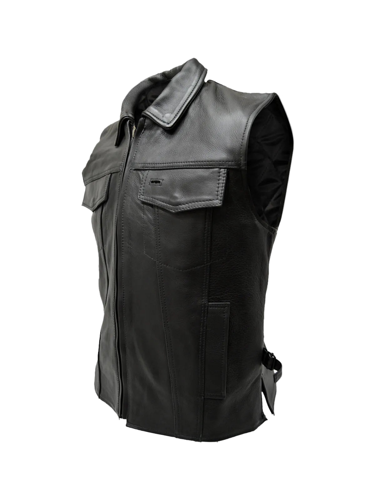 Men’s sleeveless leather jacket with shirt collar