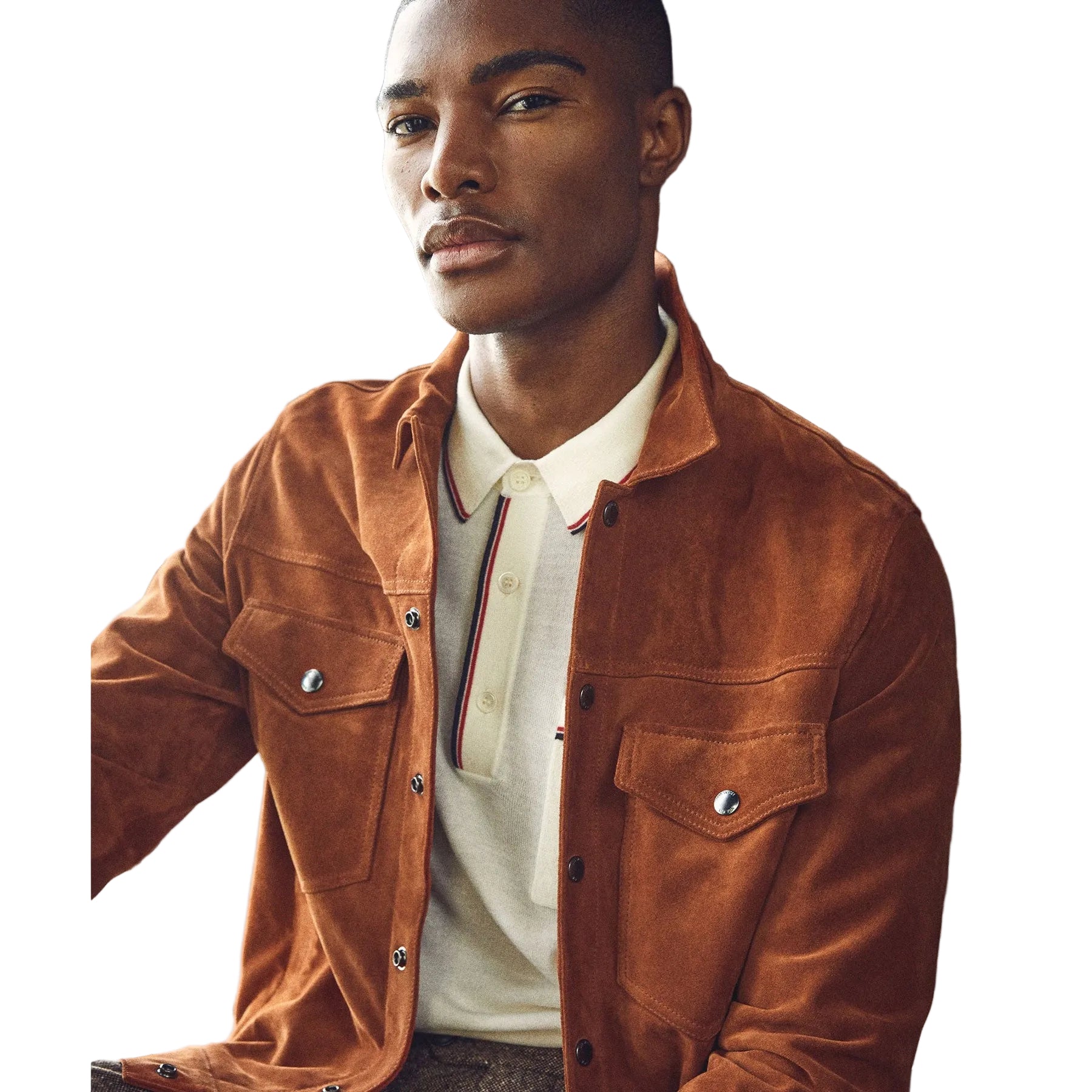 Men’s suede leather jacket with collared design