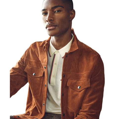 Men’s suede leather jacket with collared design