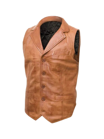 Men’s tan brown leather vest
