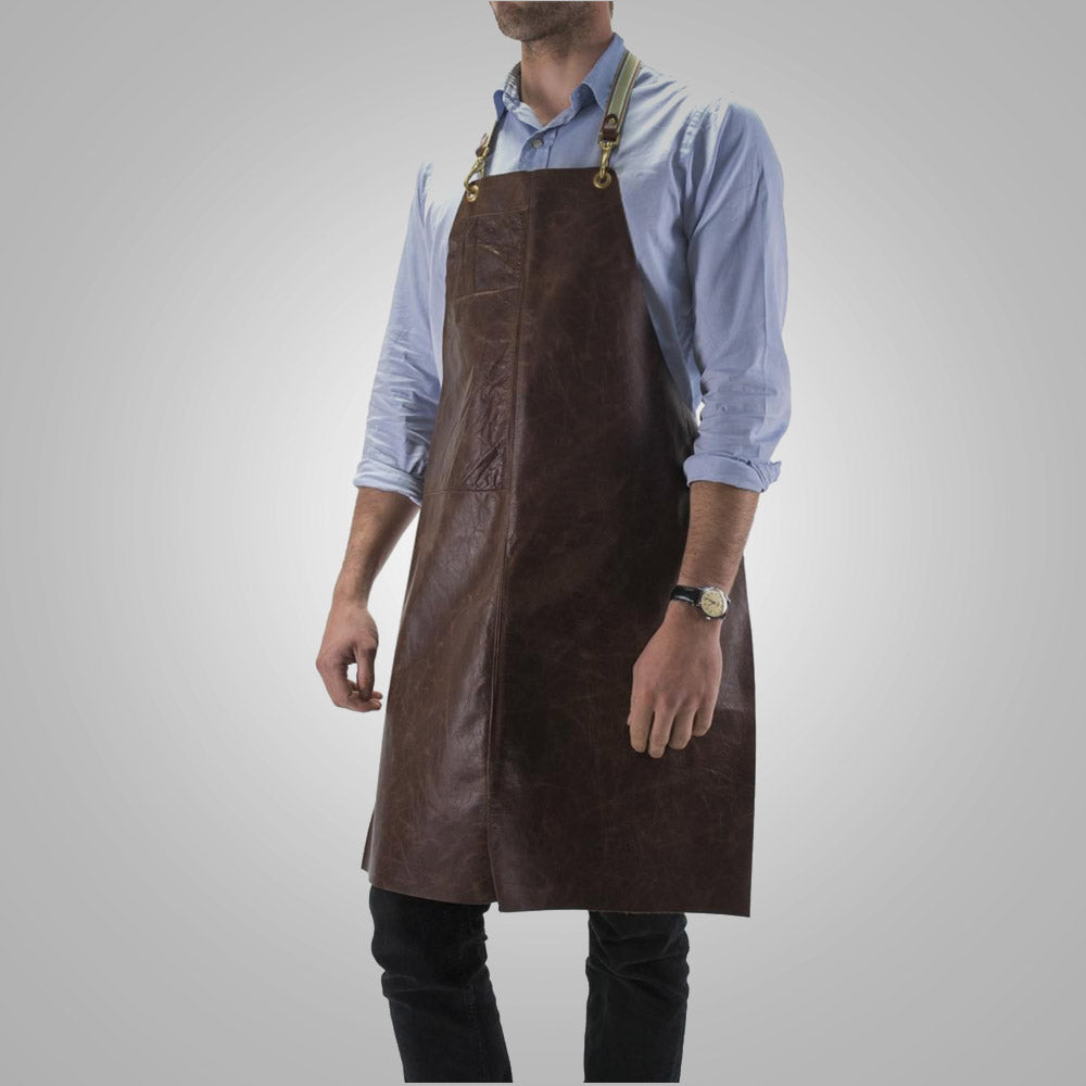 Men’s tan sheepskin leather apron
