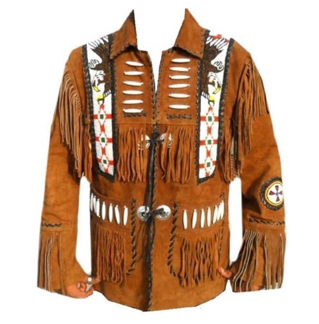 Men’s tan suede western fringe jacket
