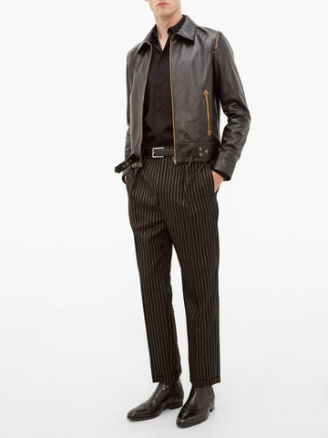 men's black leather shirt marek front view