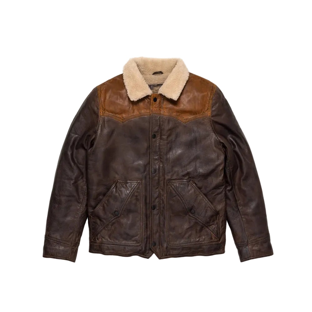 men’s two-tone cowhide leather western jacket front view