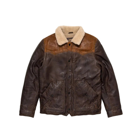 men’s two-tone cowhide leather western jacket front view