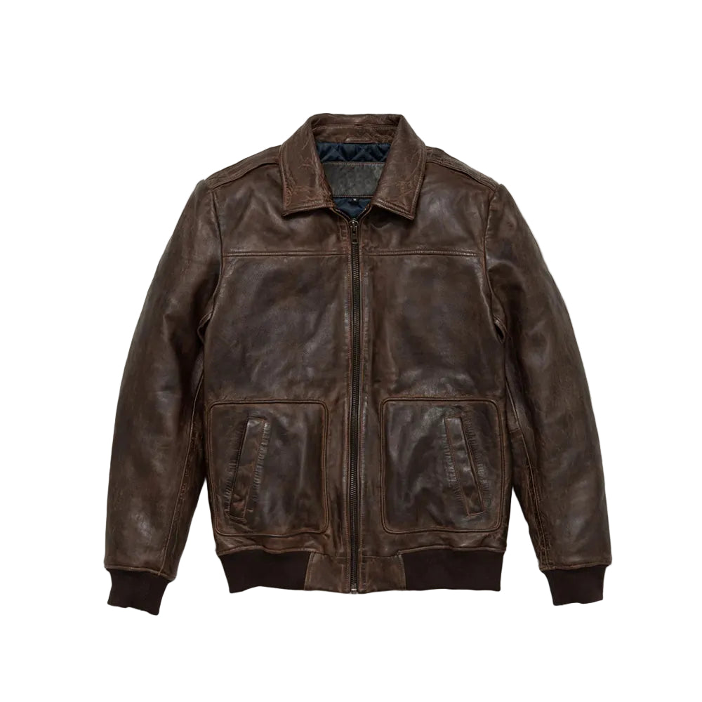 Men’s vintage brown lambskin A2 bomber jacket
