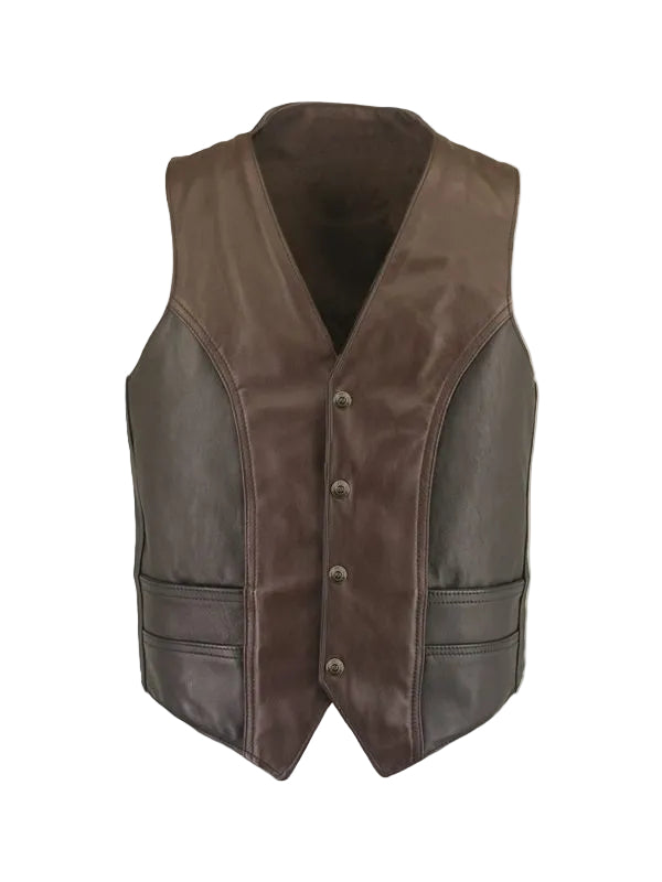 men’s brown cowhide leather vest front view