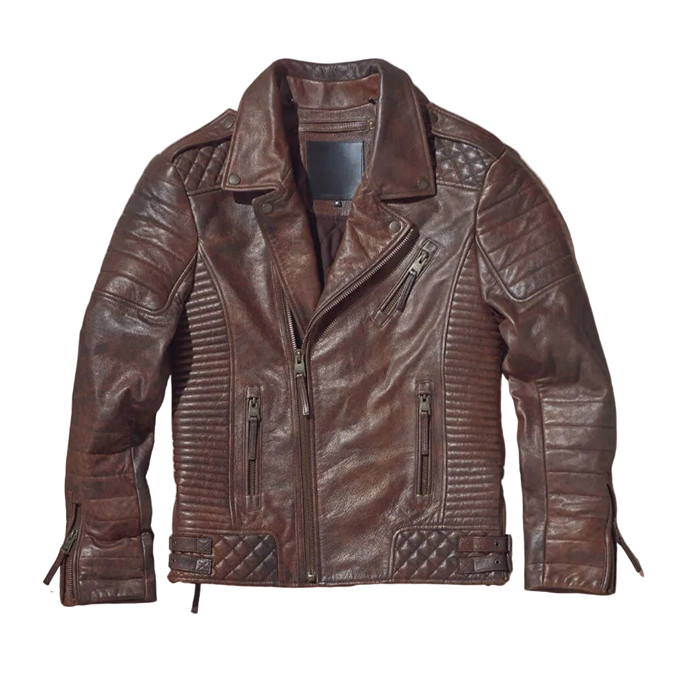Men’s waxed brown cow leather biker jacket
